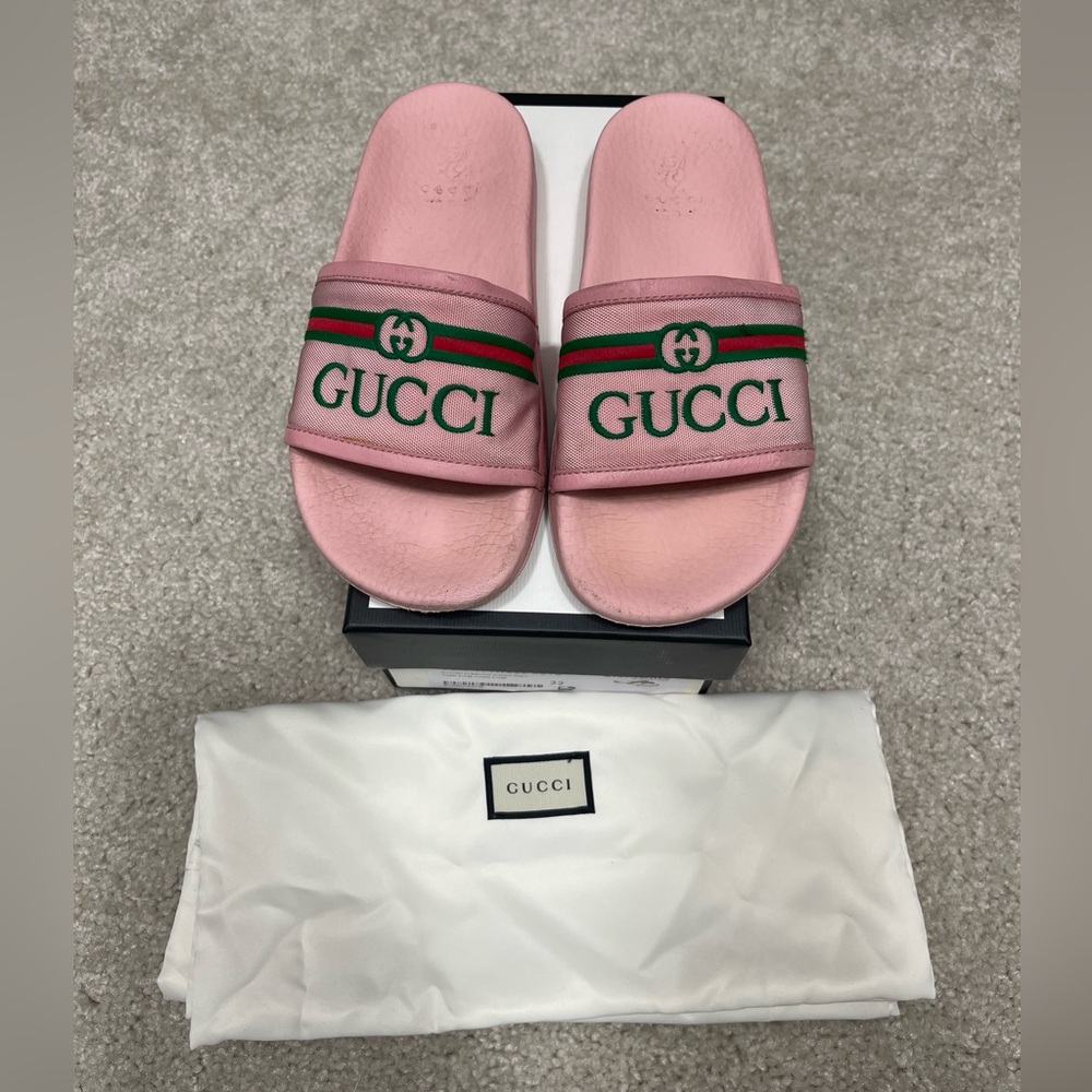 GUCCI LITTLE GIRLS LOGO PRINT PINK RUBBER SLIDE size 1